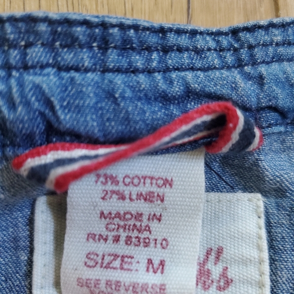 VTG Smith's American Sz M Peasant Tunic Blue Boho Hippie Blouse Denim Silk Jeans - Picture 5 of 8